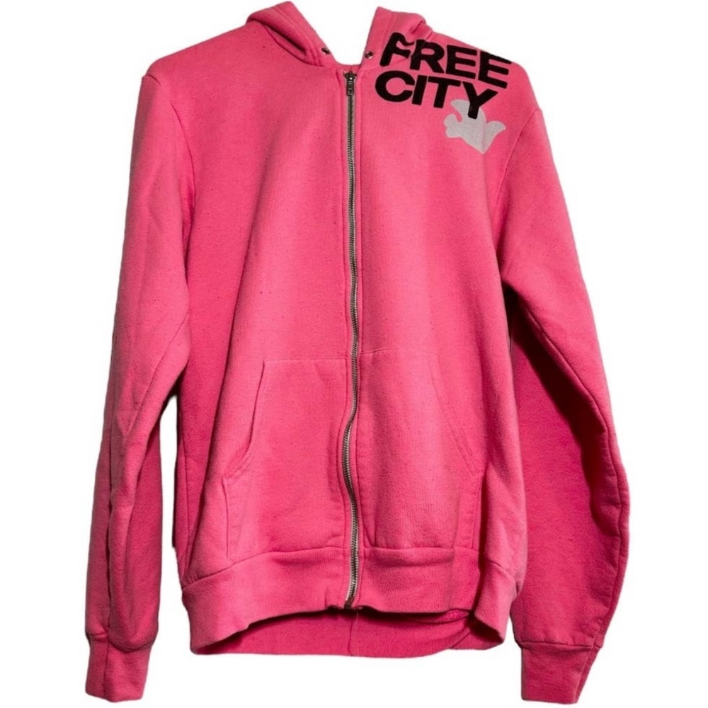 Freecity Let's Go Full Zip Sweatshirt Matshop Graphic Print Hooded Pink Medium
